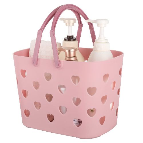 FLCITY Sweet Heart Shower Caddy with 4 Hooks, 2pcs No Drilling