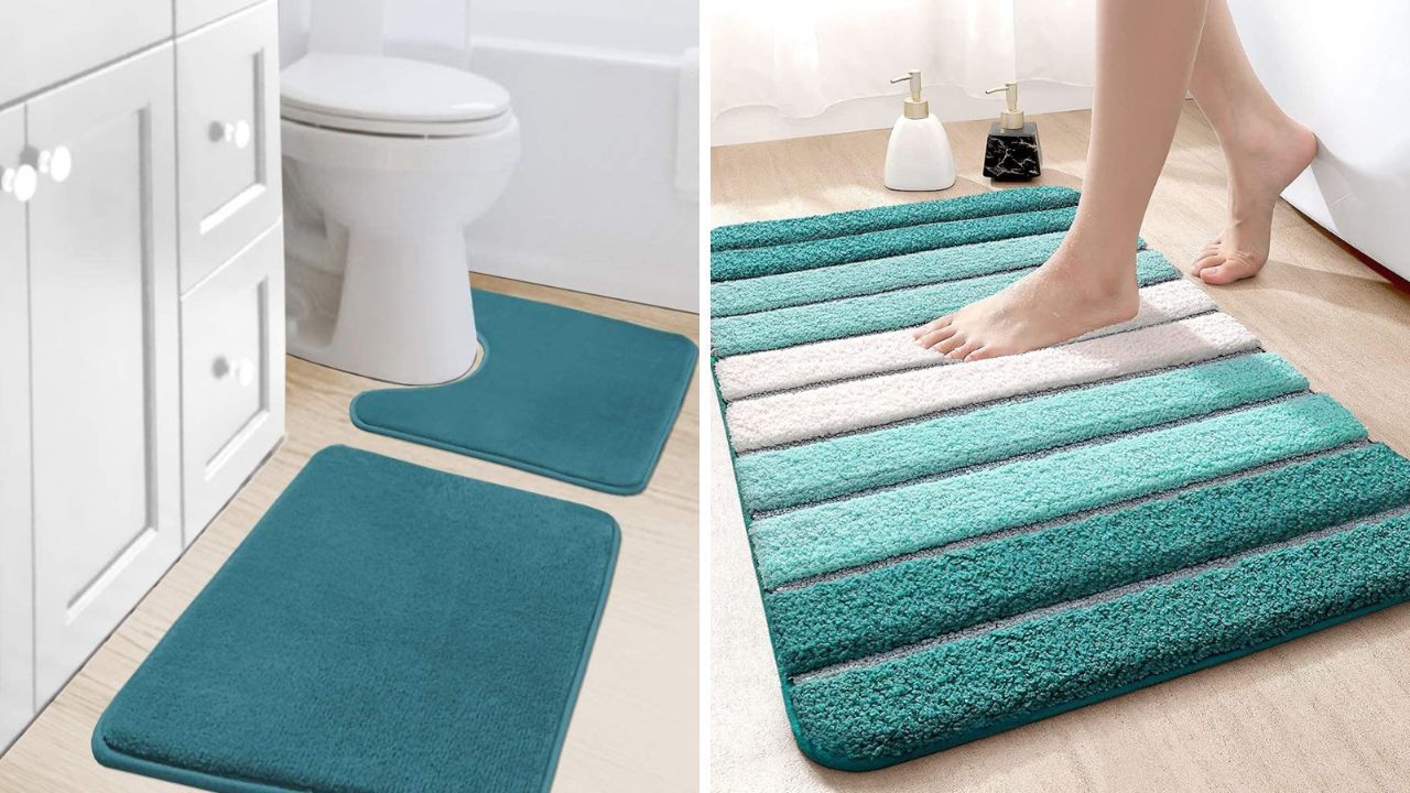LOCHAS Bathroom Rug Set Turquoise, Soft Bath Rug Set 2 Piece Set, Toilet Mat